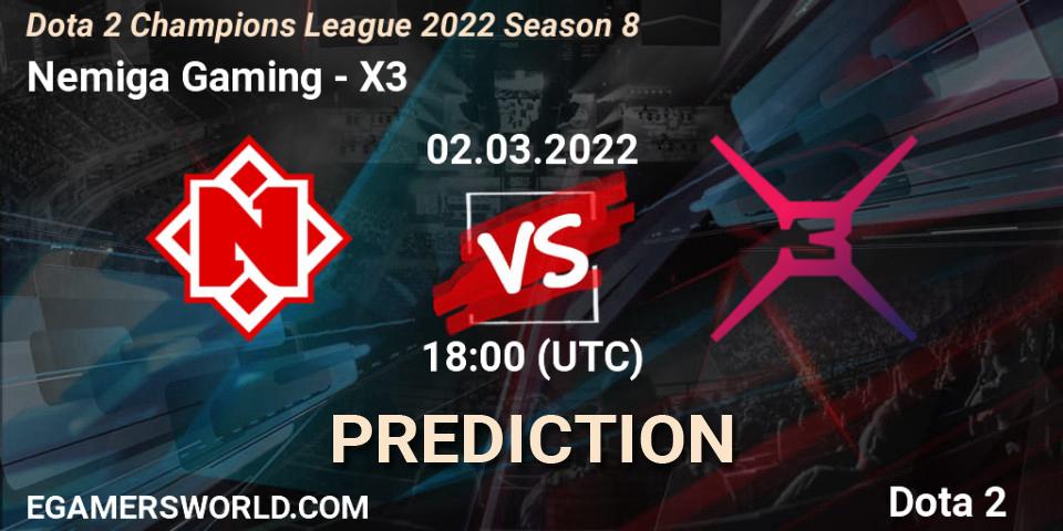 Prognoza Nemiga Gaming - X3. 22.03.2022 at 18:10, Dota 2, Dota 2 Champions League 2022 Season 8