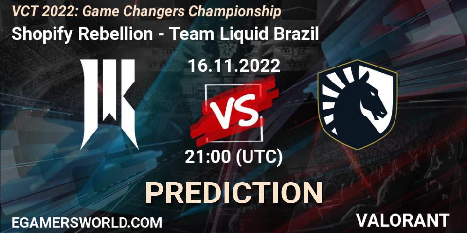Prognoza Shopify Rebellion - Team Liquid Brazil. 17.11.2022 at 14:15, VALORANT, VCT 2022: Game Changers Championship
