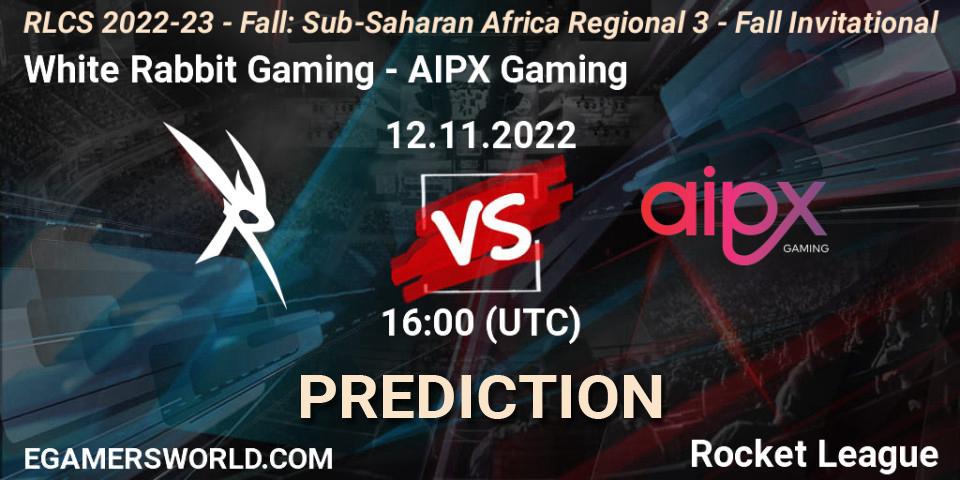 Prognoza White Rabbit Gaming - AIPX Gaming. 12.11.2022 at 16:00, Rocket League, RLCS 2022-23 - Fall: Sub-Saharan Africa Regional 3 - Fall Invitational