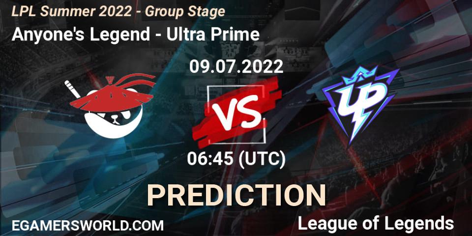 Prognoza Anyone's Legend - Ultra Prime. 09.07.2022 at 06:45, LoL, LPL Summer 2022 - Group Stage