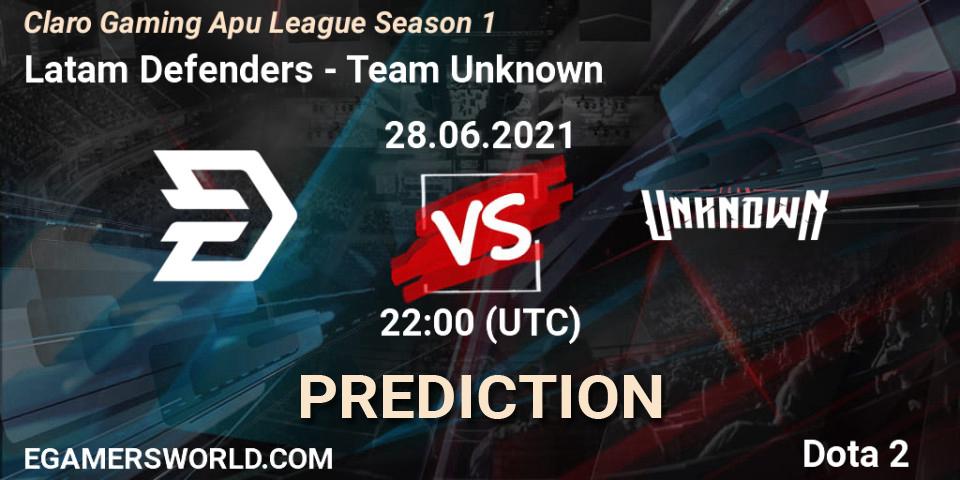 Prognoza Latam Defenders - Team Unknown. 28.06.2021 at 21:42, Dota 2, Claro Gaming Apu League Season 1
