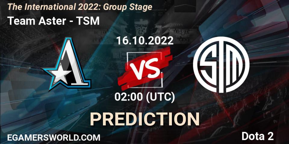 Prognoza Team Aster - TSM. 16.10.2022 at 02:01, Dota 2, The International 2022: Group Stage