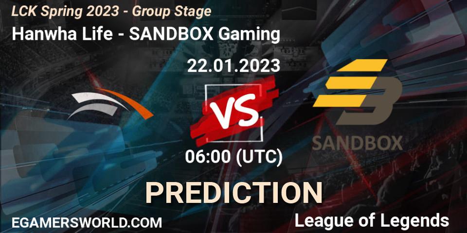 Prognoza Hanwha Life - SANDBOX Gaming. 22.01.23, LoL, LCK Spring 2023 - Group Stage