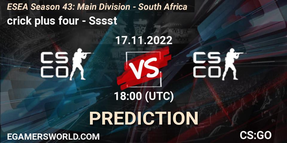 Prognoza crick plus four - Sssst. 30.11.22, CS2 (CS:GO), ESEA Season 43: Main Division - South Africa