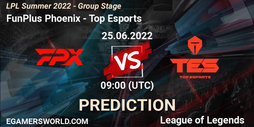Prognoza FunPlus Phoenix - Top Esports. 25.06.2022 at 10:00, LoL, LPL Summer 2022 - Group Stage
