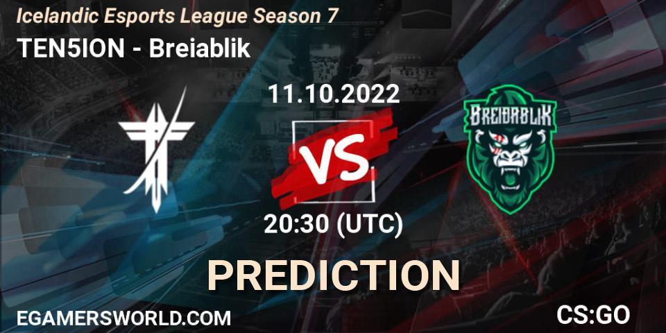 Prognoza TEN5ION - Breiðablik. 11.10.2022 at 20:30, Counter-Strike (CS2), Icelandic Esports League Season 7