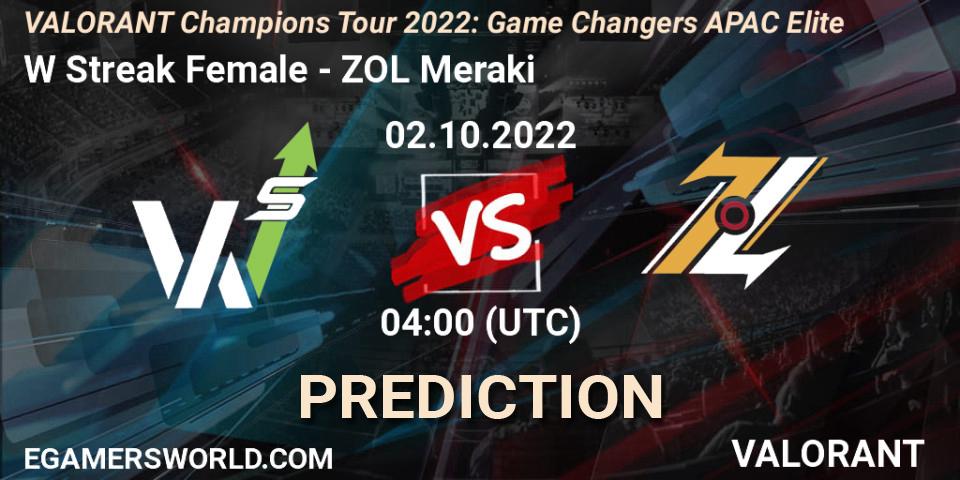 Prognoza W Streak Female - ZOL Meraki. 02.10.2022 at 04:00, VALORANT, VCT 2022: Game Changers APAC Elite