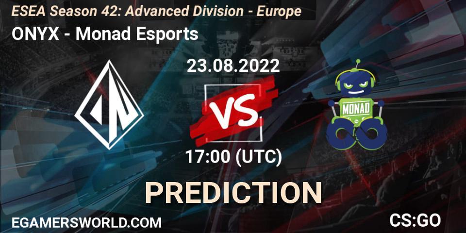 Prognoza ONYX - Monad Esports. 30.08.2022 at 16:00, Counter-Strike (CS2), ESEA Season 42: Advanced Division - Europe