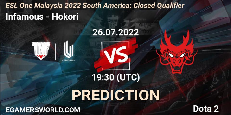 Prognoza Infamous - Hokori. 26.07.2022 at 19:35, Dota 2, ESL One Malaysia 2022 South America: Closed Qualifier