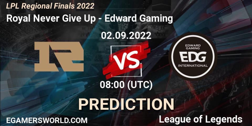 Prognoza Royal Never Give Up - Edward Gaming. 02.09.2022 at 08:00, LoL, LPL Regional Finals 2022