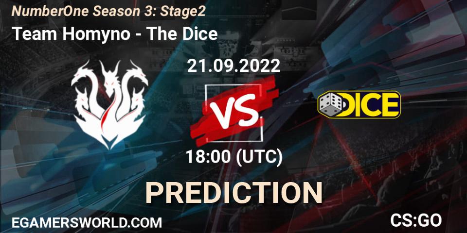 Prognoza Team Homyno - The Dice. 21.09.2022 at 18:00, Counter-Strike (CS2), NumberOne Season 3: Stage 2