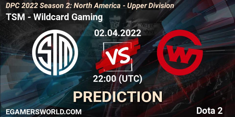 Prognoza TSM - Wildcard Gaming. 02.04.22, Dota 2, DPC 2021/2022 Tour 2 (Season 2): NA Division I (Upper) - ESL One Spring 2022