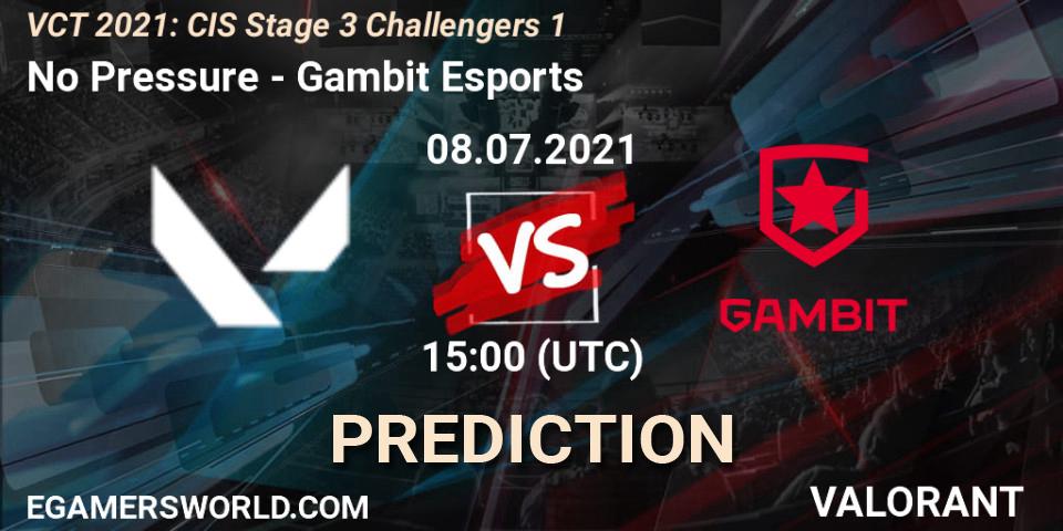 Prognoza No Pressure - Gambit Esports. 08.07.2021 at 15:00, VALORANT, VCT 2021: CIS Stage 3 Challengers 1