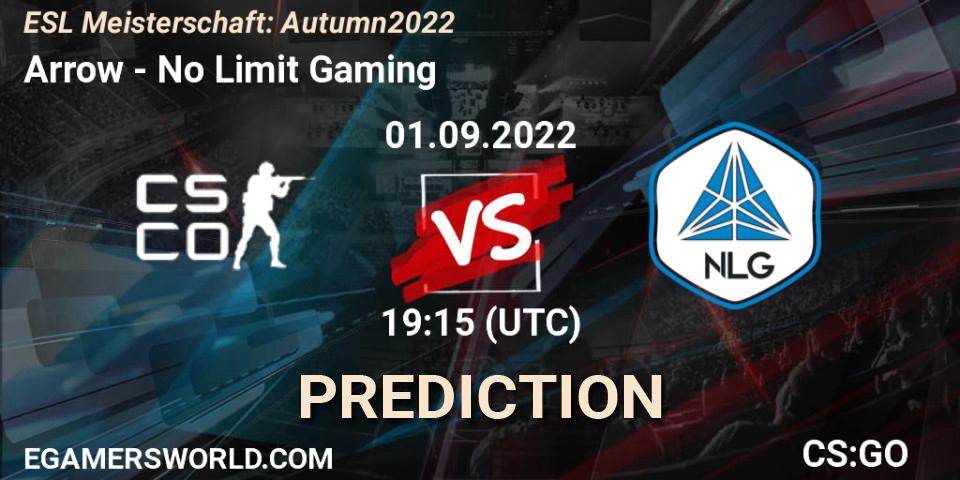 Prognoza Arrow - No Limit Gaming. 01.09.2022 at 19:15, Counter-Strike (CS2), ESL Meisterschaft: Autumn 2022