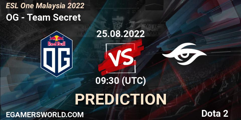 Prognoza OG - Team Secret. 25.08.22, Dota 2, ESL One Malaysia 2022