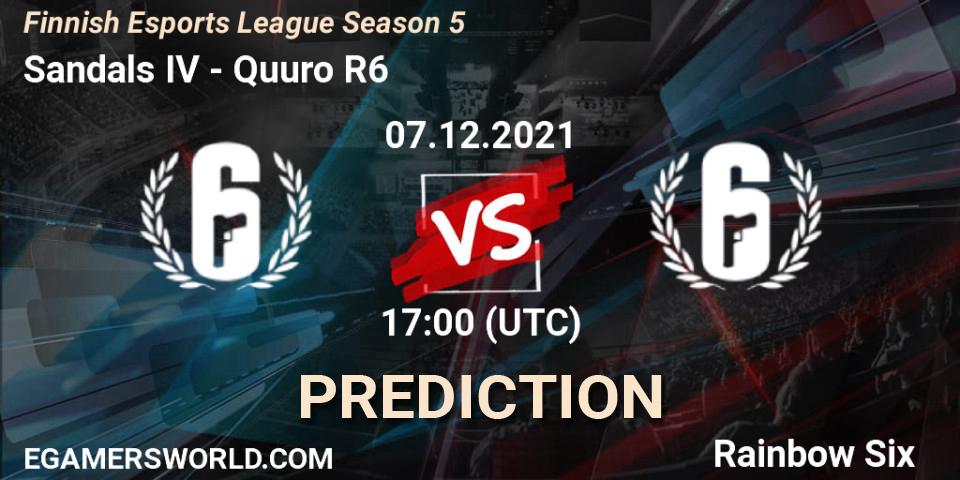 Prognoza Sandals IV - Quuro R6. 07.12.2021 at 17:00, Rainbow Six, Finnish Esports League Season 5