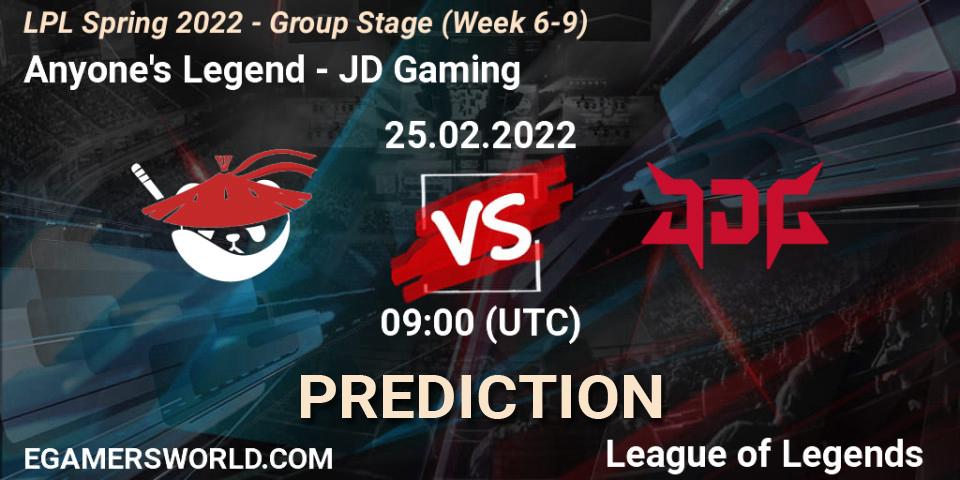 Prognoza Anyone's Legend - JD Gaming. 25.02.2022 at 10:00, LoL, LPL Spring 2022 - Group Stage (Week 6-9)