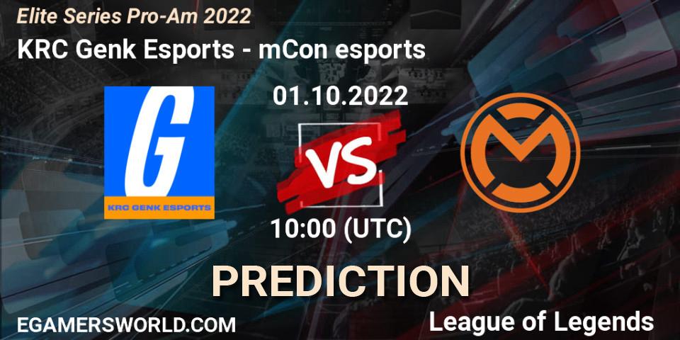 Prognoza KRC Genk Esports - mCon esports. 01.10.2022 at 10:00, LoL, Elite Series Pro-Am 2022