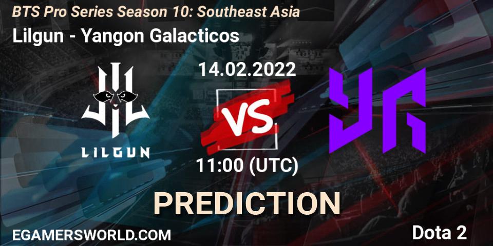 Prognoza Lilgun - Yangon Galacticos. 14.02.2022 at 11:26, Dota 2, BTS Pro Series Season 10: Southeast Asia