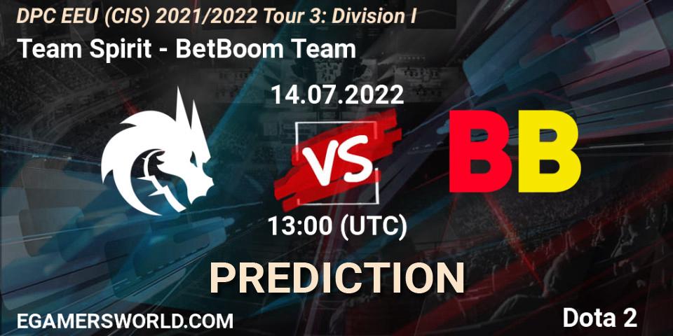 Prognoza Team Spirit - BetBoom Team. 14.07.22, Dota 2, DPC EEU (CIS) 2021/2022 Tour 3: Division I