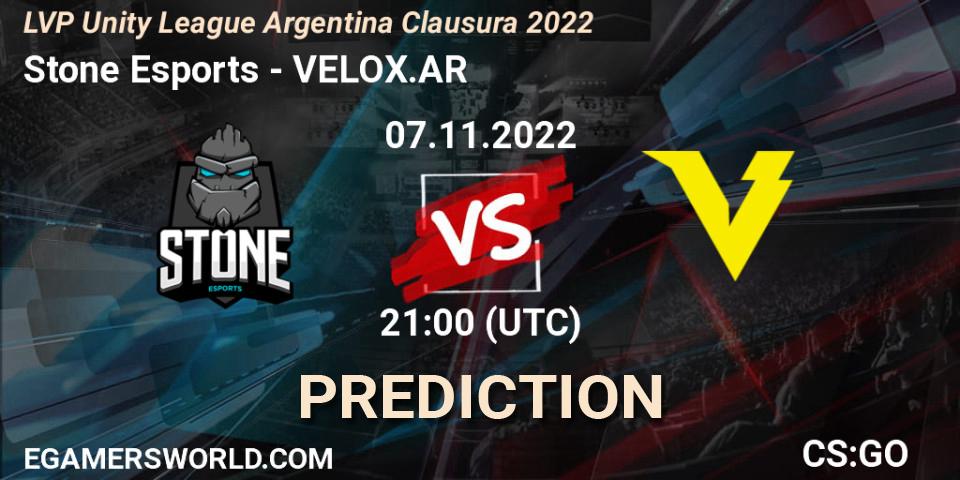 Prognoza Stone Esports - VELOX.AR. 07.11.2022 at 21:00, Counter-Strike (CS2), LVP Unity League Argentina Clausura 2022