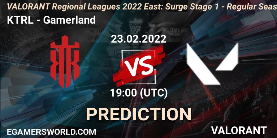 Prognoza KTRL - Gamerland. 23.02.2022 at 19:30, VALORANT, VALORANT Regional Leagues 2022 East: Surge Stage 1 - Regular Season