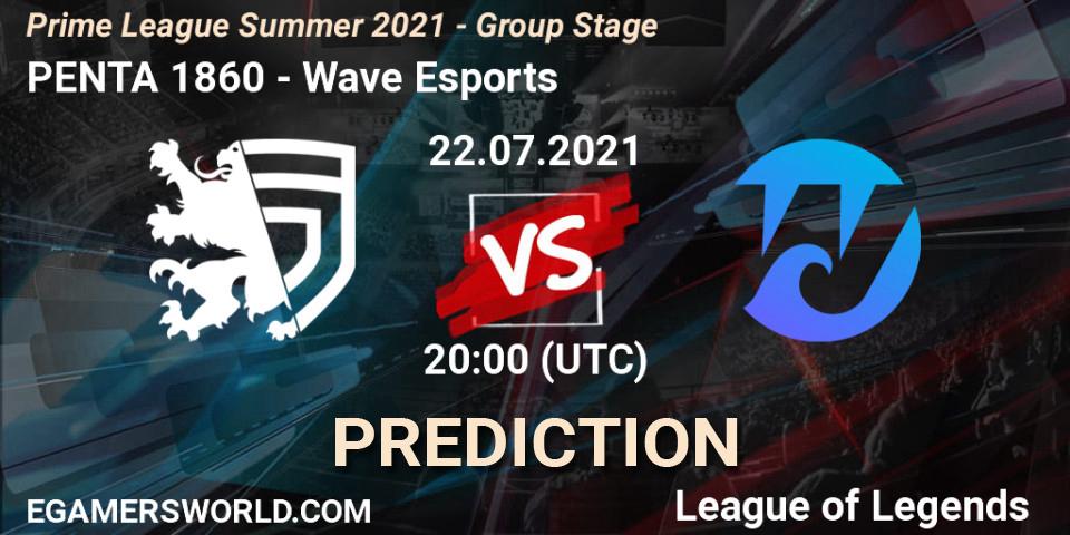 Prognoza PENTA 1860 - Wave Esports. 22.07.2021 at 17:00, LoL, Prime League Summer 2021 - Group Stage