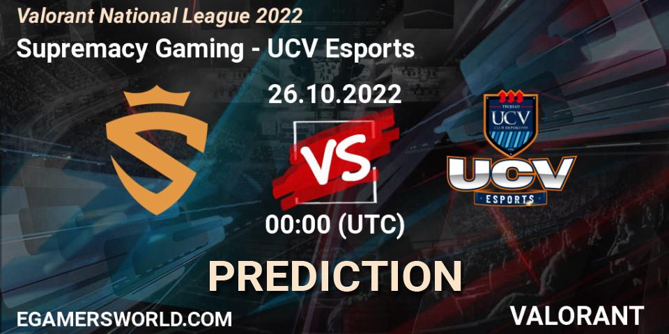 Prognoza Supremacy Gaming - UCV Esports. 26.10.22, VALORANT, Valorant National League 2022