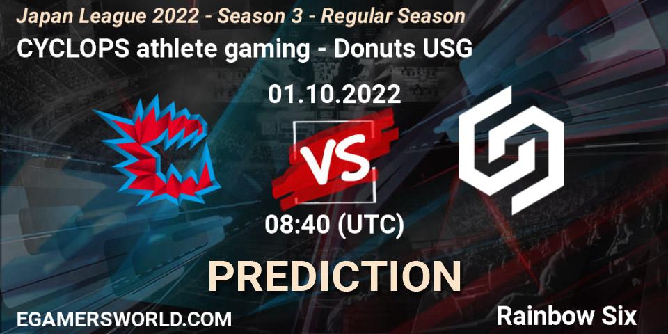 Prognoza CYCLOPS athlete gaming - Donuts USG. 01.10.2022 at 08:40, Rainbow Six, Japan League 2022 - Season 3 - Regular Season