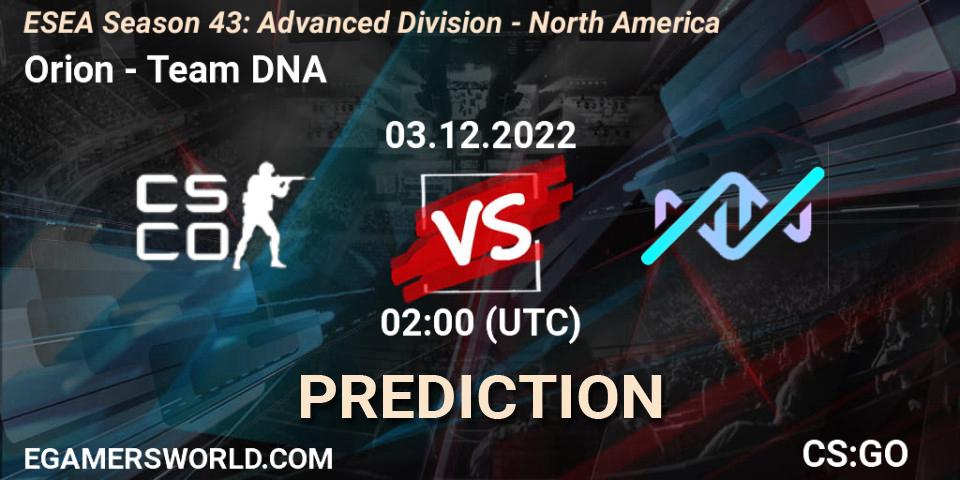 Prognoza Orion - Team DNA. 03.12.22, CS2 (CS:GO), ESEA Season 43: Advanced Division - North America