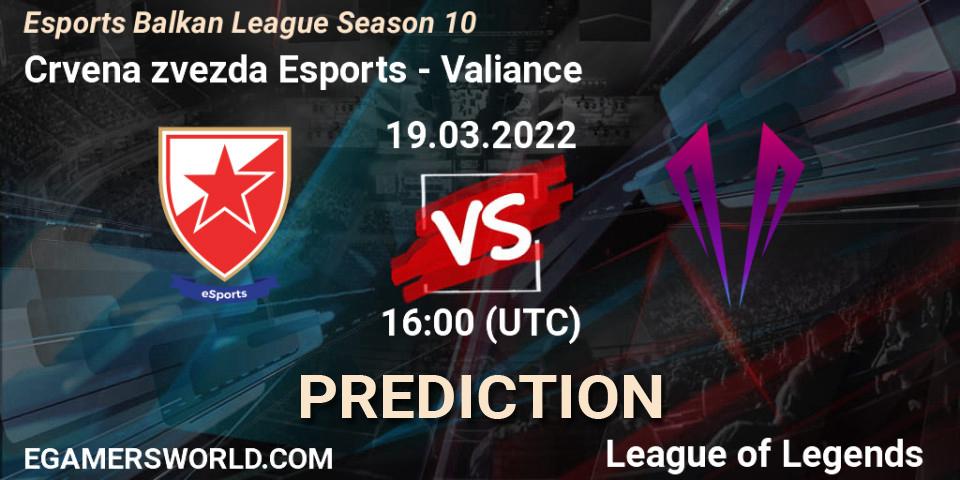Prognoza Crvena zvezda Esports - Valiance. 19.03.2022 at 15:45, LoL, Esports Balkan League Season 10