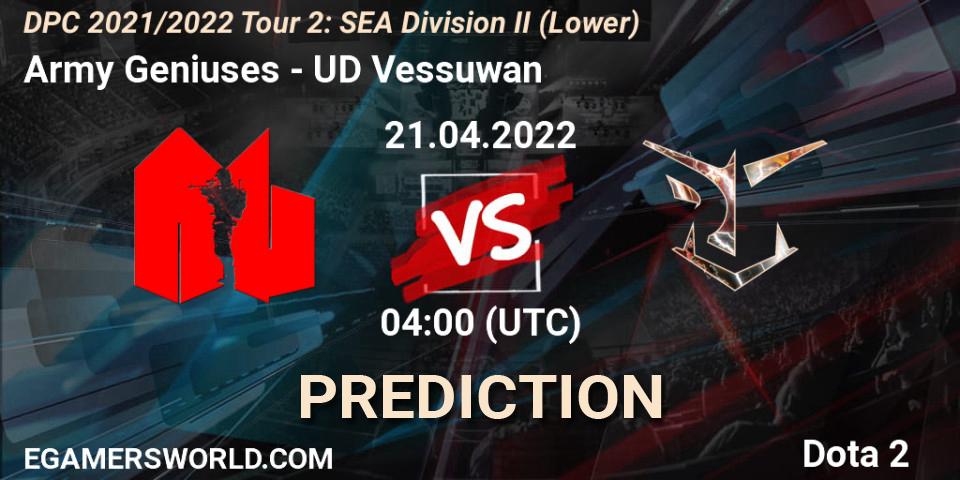 Prognoza Army Geniuses - UD Vessuwan. 21.04.2022 at 07:02, Dota 2, DPC 2021/2022 Tour 2: SEA Division II (Lower)