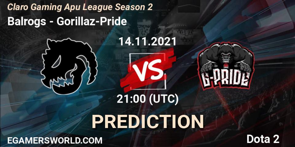 Prognoza Balrogs - Gorillaz-Pride. 14.11.2021 at 21:00, Dota 2, Claro Gaming Apu League Season 2