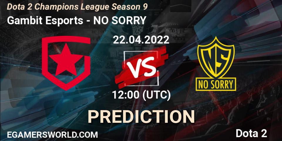 Prognoza Gambit Esports - NO SORRY. 22.04.2022 at 12:00, Dota 2, Dota 2 Champions League Season 9