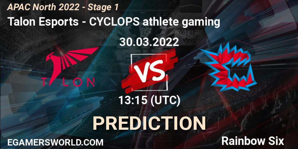 Prognoza Talon Esports - CYCLOPS athlete gaming. 30.03.2022 at 13:15, Rainbow Six, APAC North 2022 - Stage 1