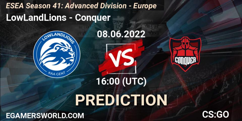 Prognoza LowLandLions - Conquer. 08.06.2022 at 16:00, Counter-Strike (CS2), ESEA Season 41: Advanced Division - Europe