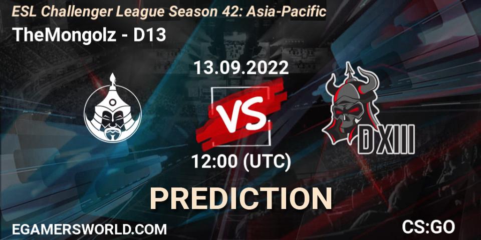 Prognoza TheMongolz - D13. 13.09.2022 at 12:00, Counter-Strike (CS2), ESL Challenger League Season 42: Asia-Pacific