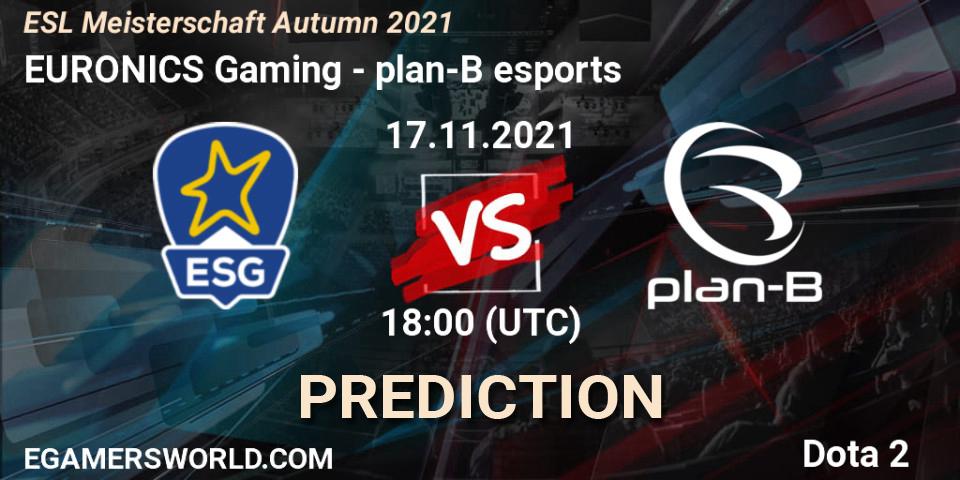 Prognoza EURONICS Gaming - plan-B esports. 17.11.2021 at 18:04, Dota 2, ESL Meisterschaft Autumn 2021