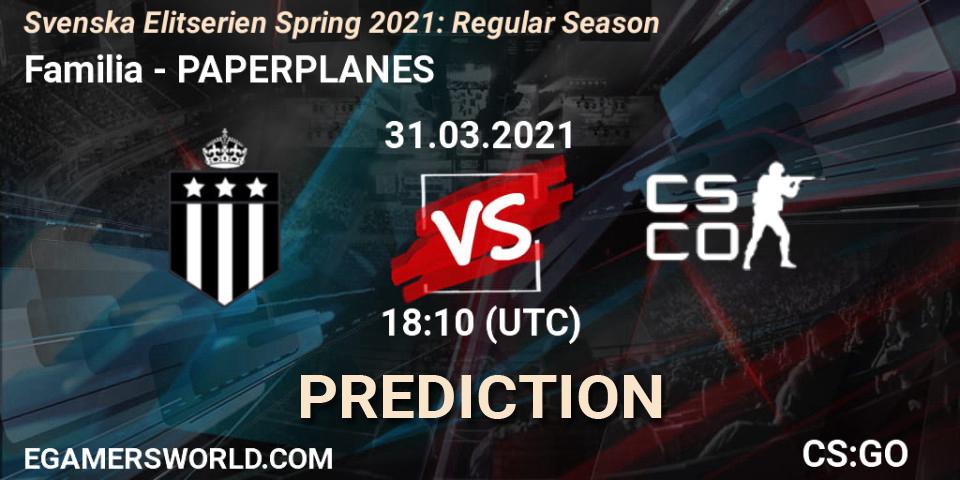 Prognoza Familia - PAPERPLANES. 31.03.2021 at 18:10, Counter-Strike (CS2), Svenska Elitserien Spring 2021: Regular Season