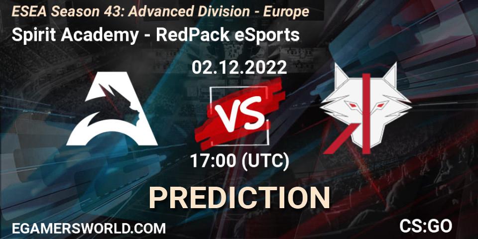 Prognoza Spirit Academy - RedPack eSports. 02.12.22, CS2 (CS:GO), ESEA Season 43: Advanced Division - Europe