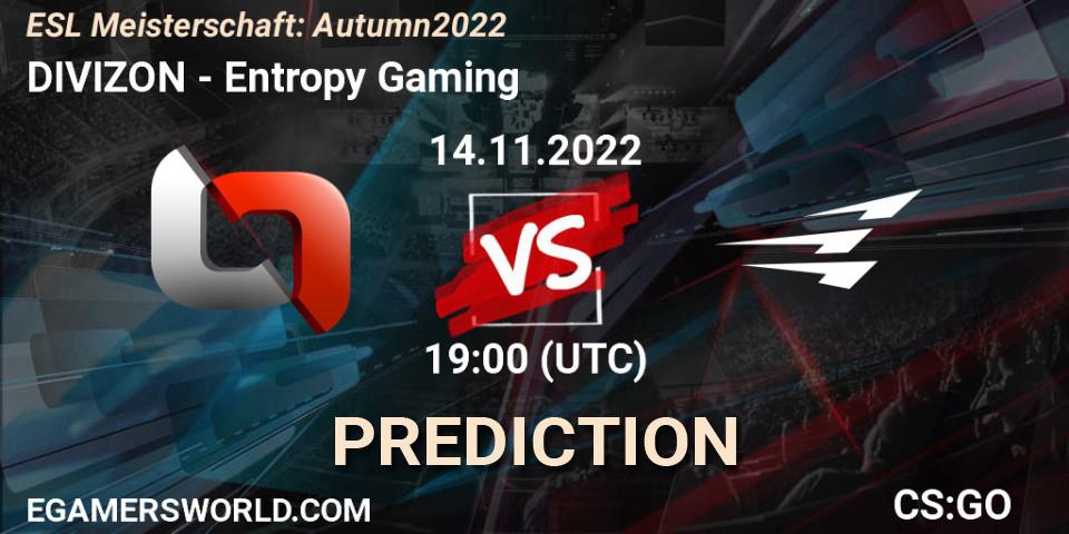 Prognoza DIVIZON - Entropy Gaming. 17.11.2022 at 19:00, Counter-Strike (CS2), ESL Meisterschaft: Autumn 2022