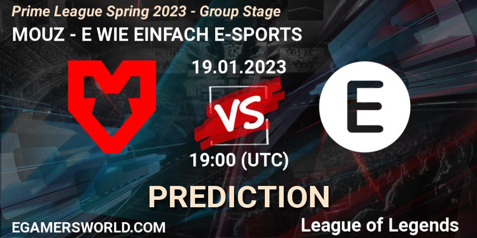 Prognoza MOUZ - E WIE EINFACH E-SPORTS. 19.01.2023 at 18:00, LoL, Prime League Spring 2023 - Group Stage