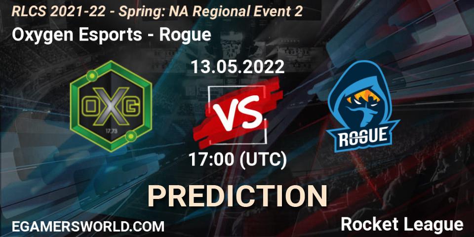 Prognoza Oxygen Esports - Rogue. 13.05.2022 at 17:00, Rocket League, RLCS 2021-22 - Spring: NA Regional Event 2