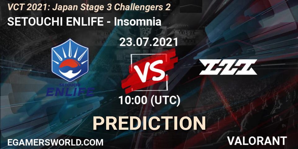 Prognoza SETOUCHI ENLIFE - Insomnia. 23.07.2021 at 10:00, VALORANT, VCT 2021: Japan Stage 3 Challengers 2