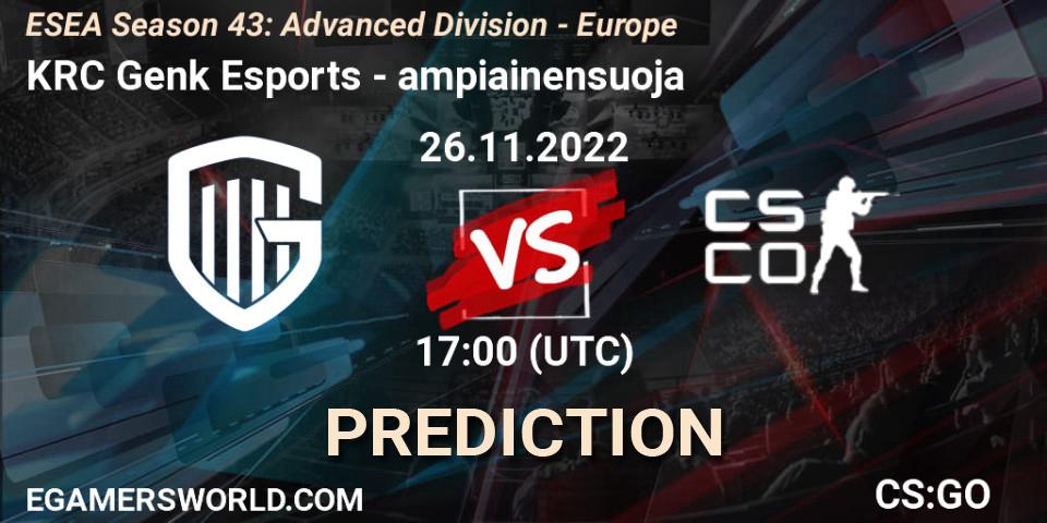 Prognoza KRC Genk Esports - ampiainensuoja. 26.11.2022 at 17:00, Counter-Strike (CS2), ESEA Season 43: Advanced Division - Europe