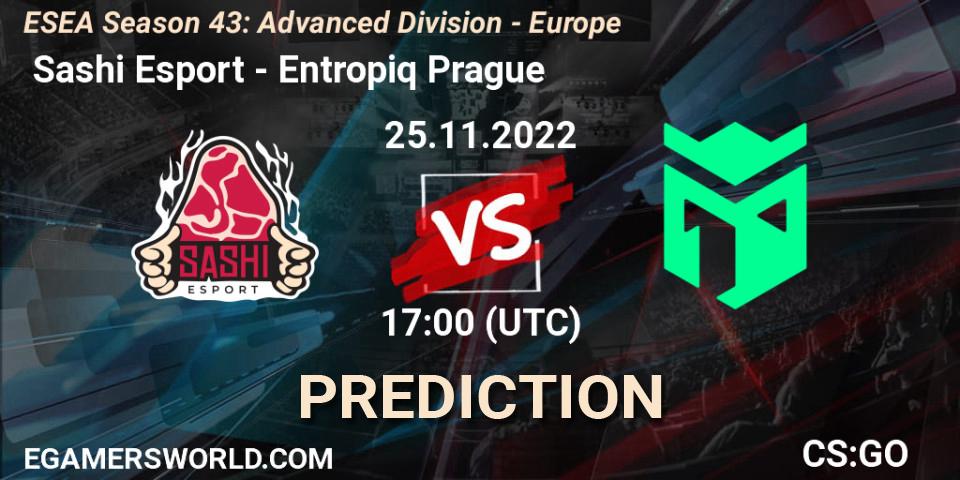 Prognoza Sashi Esport - Entropiq Prague. 25.11.2022 at 17:00, Counter-Strike (CS2), ESEA Season 43: Advanced Division - Europe