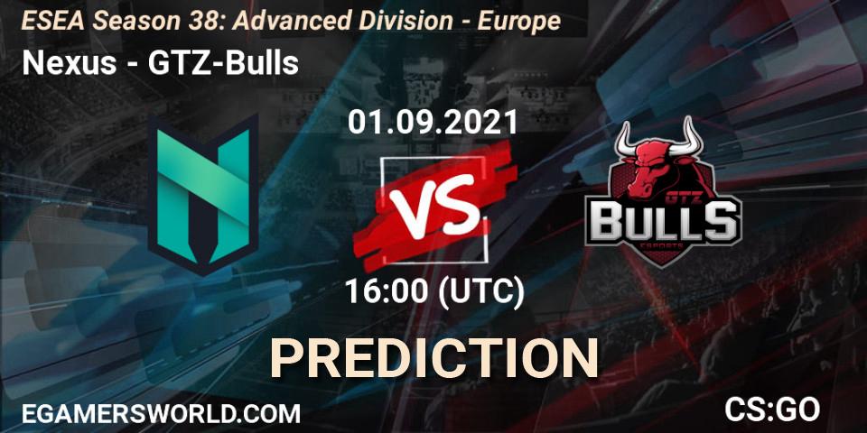 Prognoza Nexus - GTZ-Bulls. 01.09.2021 at 16:00, Counter-Strike (CS2), ESEA Season 38: Advanced Division - Europe