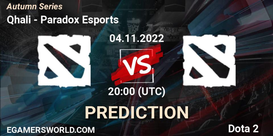 Prognoza Qhali - Paradox Esports. 04.11.2022 at 20:10, Dota 2, Autumn Series