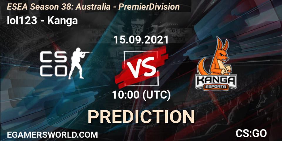 Prognoza lol123 - Kanga. 27.09.2021 at 10:00, Counter-Strike (CS2), ESEA Season 38: Australia - Premier Division