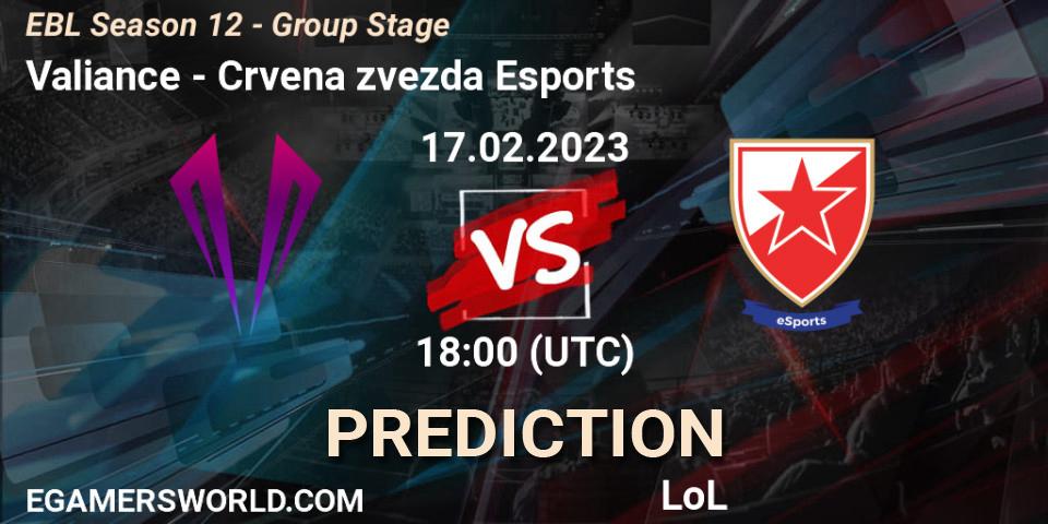 Prognoza Valiance - Crvena zvezda Esports. 17.02.23, LoL, EBL Season 12 - Group Stage